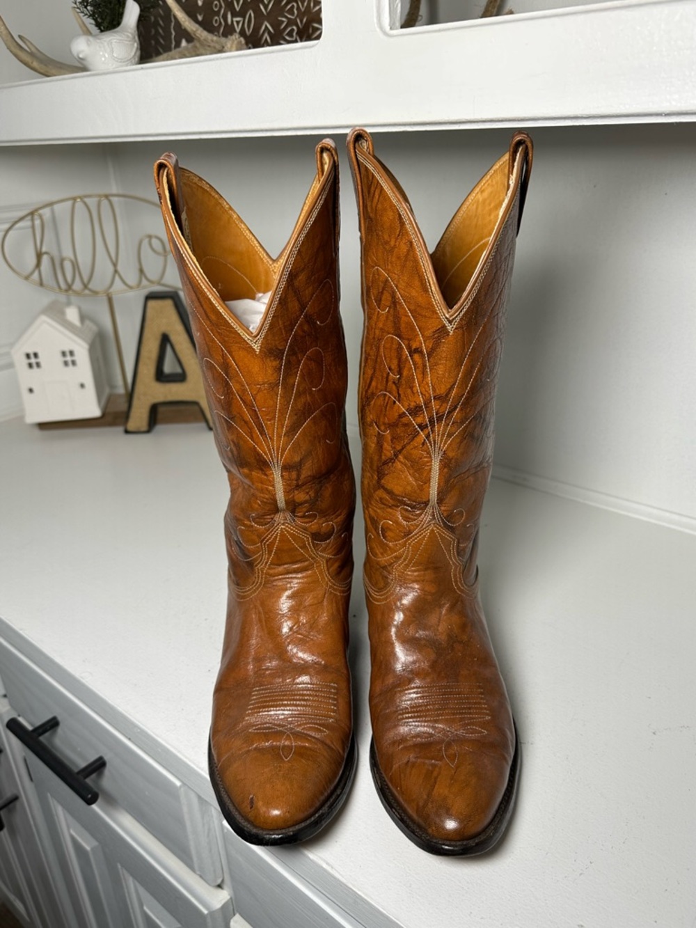 Vintage Nocona Cowboy Boots Men 8D Women 9.5 Tan Brown Leather Western Boots USA - Picture 2 of 10